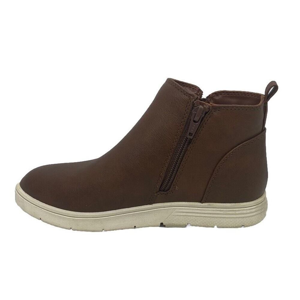 Cat & Jack Big Kids Abram Sneakers Side Zipper Faux Brown Leather Size 3 - Picture 4 of 12